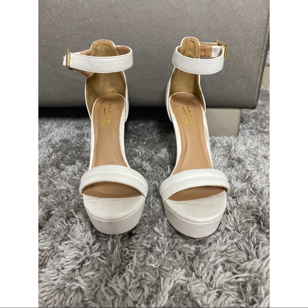 White platform heels